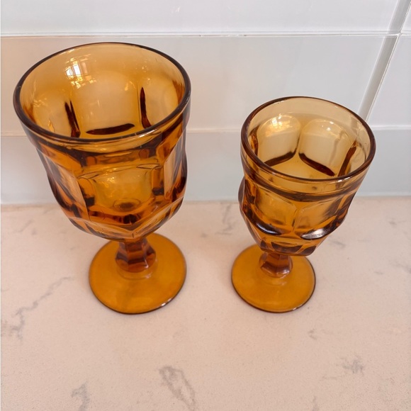 8 Large and 14 Small Vintage Libbey Glass Co. Amber Ashburton Glasses Barware - Picture 3 of 7
